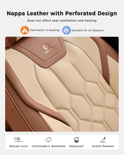 Huidasource Seat Covers Full Set, Universal Fit for Most Cars SUVs Trucks, Full Coverage Leather Seat Cover, Airbag, Cupholder Compatible, Seat Function Retain, Easy Install with Velcro, Brown&Beige - color: FS: Brown&Beige, size: Full Set
