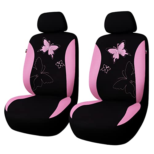Flying Banner Butterfly car seat Covers ful Set Fashion Universal Lady Woman Female Rear Bench Split Colorized (Pink, 2 Fronts - Lace) - color: Pink Lace, size: 2 Fronts