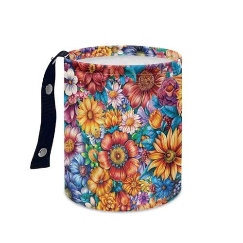 Colorful Flower Auto Garbage Bag Trash Can Collapsible Trash Rubbish Bin Basket Bag Hanging Cup Holder Organizer Car Interior Accessories for Front Seat, Back Seat, Floor, Headrest - color: Colorful Flower Pattern