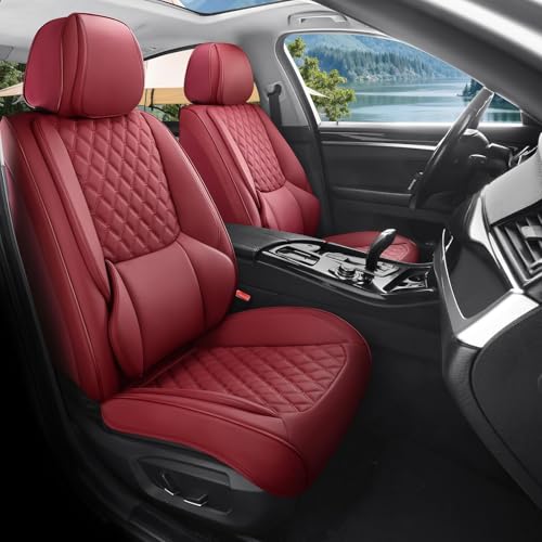 Car Seat Covers, Luxury Faux Leather Waterproof Non-Slip Seat Protector Universal Fit for Most Cars SUVs Trucks Pick-ups,Car Interior Accessories (Wine Red, Full Set) - color: Wine Red