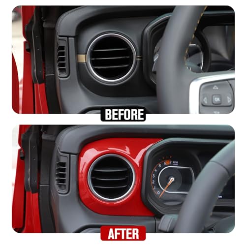JeCar Dashboard Panel Trim Cover Center Console Decoration Kit Interior Accessories Compatible with Jeep Wrangler 2024 JL JLU & Gladiator JT Truck, Red