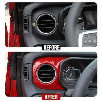 JeCar Dashboard Panel Trim Cover Center Console Decoration Kit Interior Accessories Compatible with Jeep Wrangler 2024 JL JLU & Gladiator JT Truck, Red