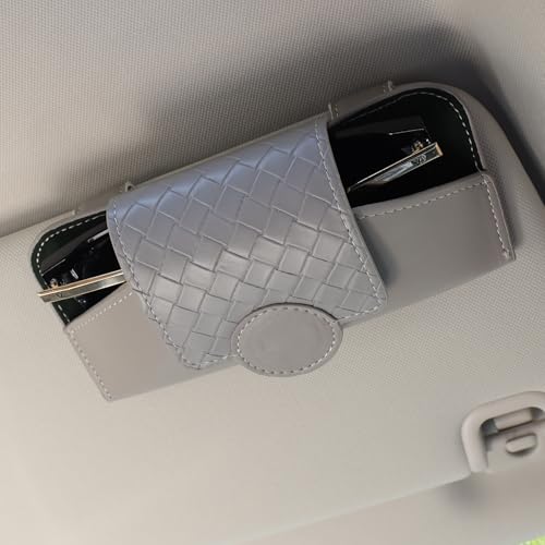 KINIVA Sunglasses Holder for Car Visor Leather Glasses Case with Clips for Car Visor Automotive Interior Visor Accessories Apply to All Car Models (10 Grey) - color: 10 Grey