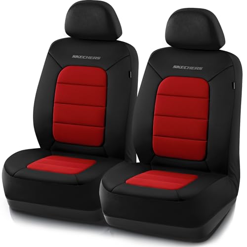 Skechers Memory Foam Seat Covers,Thick Cool Touch Fabric Seat Covers,Front Seat Covers Airbag Compatible,Automotive Comfort Protection for Most Cars,Vans,Trucks,SUV,Red - color: Black and Red, size: Two Front