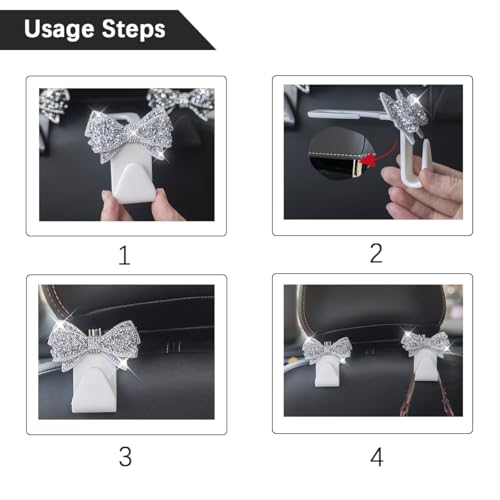 Bling Car Headreat Hook, 2PCS Crystal Rhinestone Cute Bow Vehicle Seat Back Hanger Storage for Purses Bags Grocery, Diamond Auto Rear Seat Organizer, Universal for SUV Truck Sedan (Light Blue) - style: Light Blue/4PCS