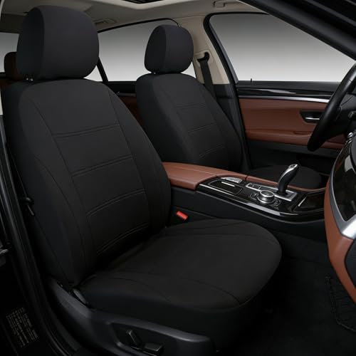 Champlus Car Seat Covers, Durable Breathable Mesh 2 Front Bucket Seat Covers, Universal Fit Automotive Sedan Cars, SUVs, Trucks, Mini Vans, Airbag Compatible, Easy to Install, Black - color: Black/Black
