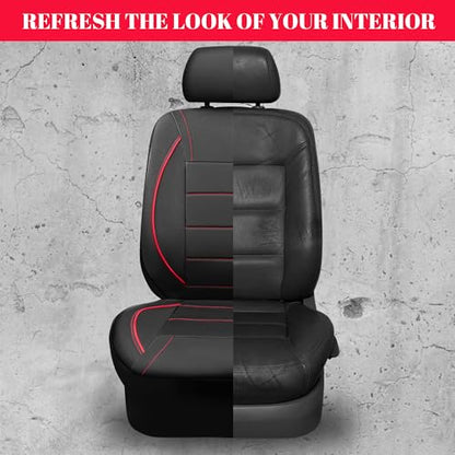 CAR PASS Universal FIT Piping Leather Two Front Seat Covers, Waterproof Faux Leather for SUV Sedan Van Truck, Airbag Compatible,Reserved Opening Holes for Headrest Covers. (Black red) - color: Black Red