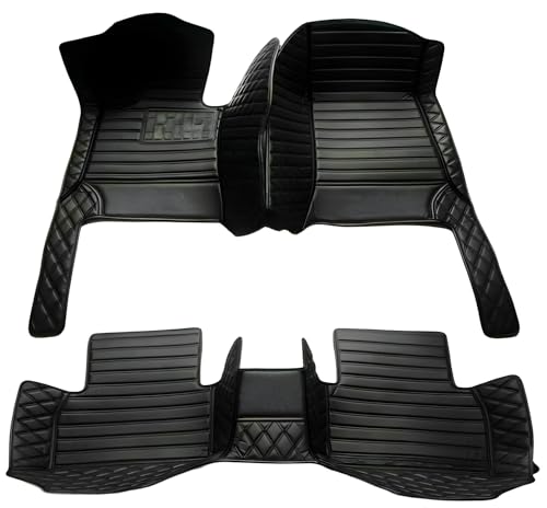 Customize Car Floor Mats for 99% Sedan SUV Sports Car All Weather Leather Full Coverage Waterproof Non-Slip Vehicle Lining Pads (All Black Splicing) - color: All black splicing