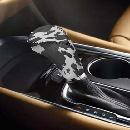 Cow Print Car Handbrake Cover Gear Shift Knob Cover Set, Automotive Shift Protector Cover Interior Accessiores Universal Fit Most Vehicle SUV Truck - color: Cow Print