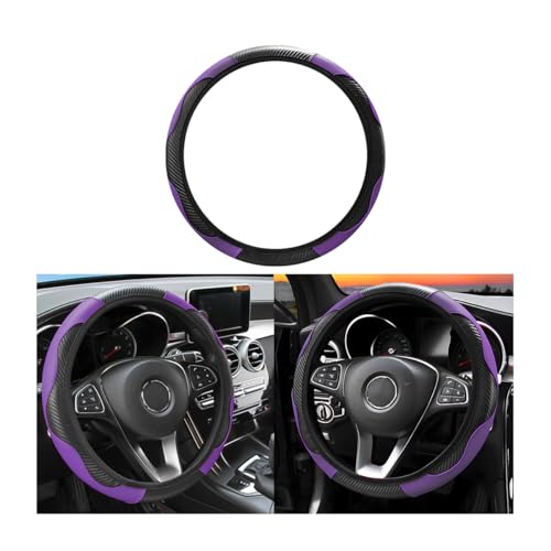 Osilly Car Steering Wheel Cover, 15 inch Carbon Fiber Microfiber PU Leather Elastic Steering Wheel Protector for Men Women, Anti-Slip Breathable Car Interior Accessories for Most Cars (Purple) - color: Purple