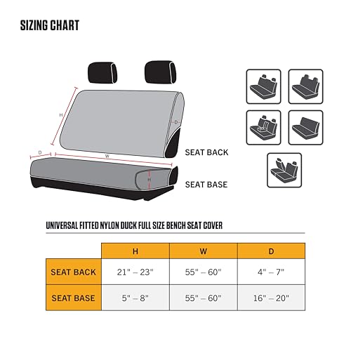 Carhartt 700D Nylon Duck Canvas Automotive Bench Seat Covers, Durable Fitted Full-Size Bench Seat Protection with Rain Defender, Charcoal