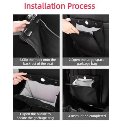 Car Leather Trash Bag Smart LED Waterproof Organizer Storage Garbage Can (Black)