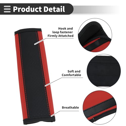 Black Red Seat Belt Cover Pad Faux Leather 24cm Seatbelt Strap Cushion Shoulder Padding 2 Pcs - color: Black,Red