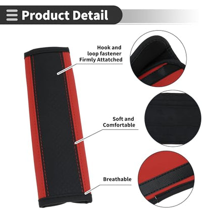 Black Red Seat Belt Cover Pad Faux Leather 24cm Seatbelt Strap Cushion Shoulder Padding 2 Pcs - color: Black,Red