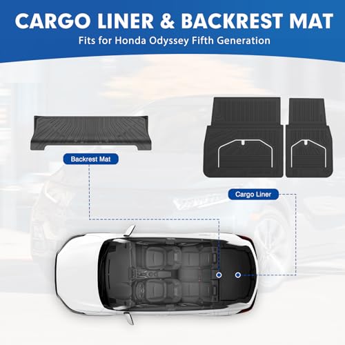 Mixsuper Cargo Liner for Honda Odyssey 2018-2024 2025 2026, All Weather Trunk Mat Backrest Mat TPE Back Seat Cover Protector for Odyssey Accessories - size: 18-26 |Odyssey| Cargo & Backrest Mat