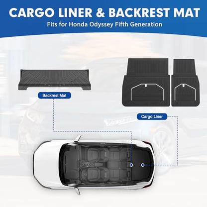 Mixsuper Cargo Liner for Honda Odyssey 2018-2024 2025 2026, All Weather Trunk Mat Backrest Mat TPE Back Seat Cover Protector for Odyssey Accessories - size: 18-26 |Odyssey| Cargo & Backrest Mat