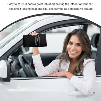 Car Registration and Insurance Holder, 9.6"x5.2" Auto Glove Box Card Organizer with Sticky Closure, Waterproof Vehicle Document Organizer Glove Box Wallet Case for Women Men (Small Car, Black)