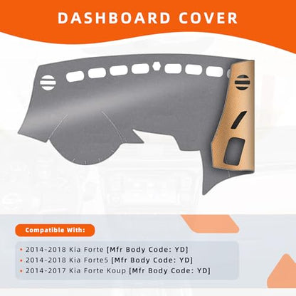 Dashboard Cover Dash Mat Fit for K-ia 2018-2014 Forte Forte5,2017-2014 Forte Koup,Car Dash Board Mat Anti-Glare Carpet,Non-Slip Pad Sunshield Protector (Grey)