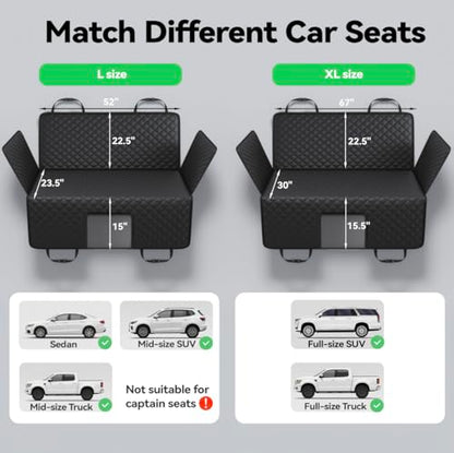 Reversible Dog Car Seat Cover for Back Seat,Waterproof Scratchproof Pet Backseat Protector,Large Sturdy Back Seat Extender with Detachable Hard Bottom,Dog Hammock for Car,Trucks,SUVs (Black)