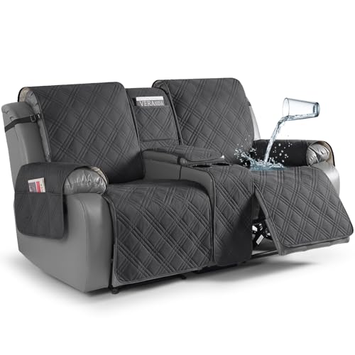 TAOCOCO Loveseat Recliner Cover with Console, Non-Slip Split Reclining Pet Cover for Dual Loveseat Recliner, Furniture Protector with Elastic Straps (2 Seater, Charcoal Gray) - color: Charcoal Gray, size: 2 Seater