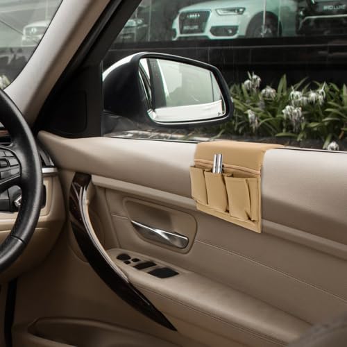 Healifty Car Window Armrest Storage Box, Leather Door Side Arm Rest Organizer Pad with Storage Pockets for Truck Vehicle Automotive Elbow Support, Universal Fit Interior Accessories, Beige
