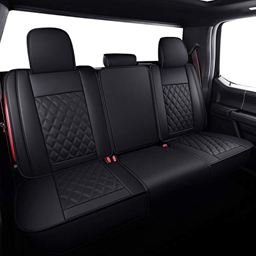 Full Set Car Seat Covers Custom Fit 2009-2026 Ford F150 Crew Cab and 2017-2026 F250 F350 F450 Super Duty Pick-up Truck, Automotive Vehicle Cushion Cover with Waterproof Leather (Black)