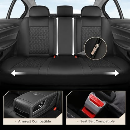 Coverado Seat Covers Full Set, Luxury Leather Car Seat Cover with Carbon Fiber Accents Design, Spill-Proof Durable Black Automotive Seat Covers, Front and Rear Seat Protectors Universal Fit Most Cars - color: Black, size: Full set