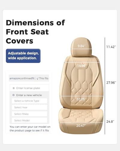 Huidasource Seat Covers Full Set, Universal Fit for Most Cars SUVs Trucks, Full Coverage Leather Automotive Seat Cover, Airbag, Cupholder Compatible, Seat Function Retain, Velcro Adjustable, Beige - color: FS: Beige, size: Full Set