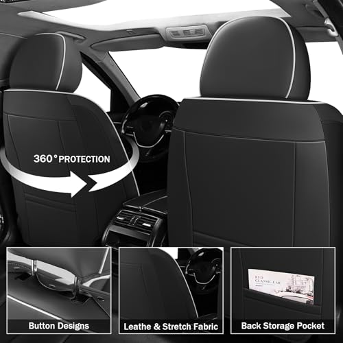 Front Seat Covers for Chevy Camaro 2010-2024, Leather Car Seat Protector, Bucket Seat Covers, Waterproof Car Seat Cushions, Stylish Full Coverage Car Seat Covers(Black/White,2 Seat)