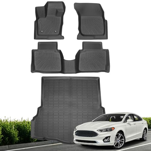 Floor Mats & Cargo Liner for Ford Fusion 2017 2018 2019 2020 (NOT Hybrid), All Weather TPE Floor Liners Custom Fit Fusion Heavy Duty Car Mats 1st & 2nd Row & Trunk Mat Accessories Black - style: 12）For Ford Fusion | 2017-2021 | Combo Set