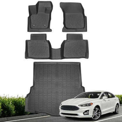 Floor Mats & Cargo Liner for Ford Fusion 2017 2018 2019 2020 (NOT Hybrid), All Weather TPE Floor Liners Custom Fit Fusion Heavy Duty Car Mats 1st & 2nd Row & Trunk Mat Accessories Black - style: 12）For Ford Fusion | 2017-2021 | Combo Set