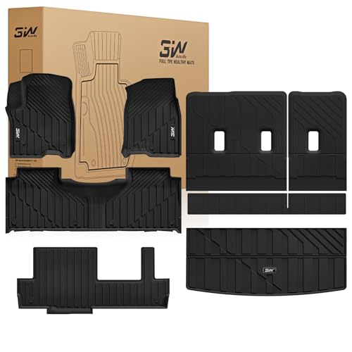 3W Floor Mats & Cargo Liner & Seat Back Mats for 2021-2026 （Only 8 Seats） Chevrolet Chevy Tahoe/GMC Yukon(Not Fit Yukon XL or Tahoe LS)/Cadillac Escalade(Not Fit Escalade ESV),All Weather Car Mats - size: Chevy Tahoe 8s 21-26 Full Set