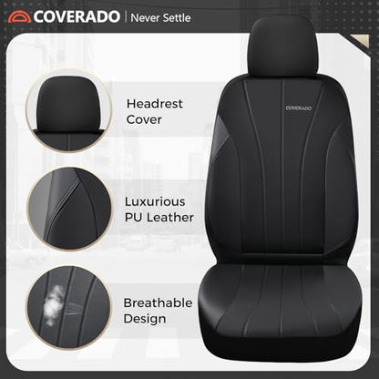 Coverado Car Seat Covers Front Seats, Automotive Seat Covers 2 Pack, Leather Car Seat Covers, Airbag-Compatible, Spill-Proof Design, Black Seat Covers for SUV Sedan Truck