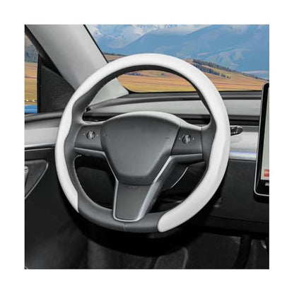 Car Nappa Leather Steering Wheel Cover, 15" Fashionable 5D Anti-Slip Vehicle Steering Wheel Protector, Breathable Auto Interior Decoration Accessories, Universal for Vehicles（White