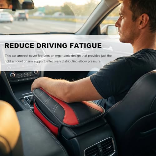Car Center Console Cover, Leather Auto Arm Rest Protector Cushion with 2 Side Storage Bags, Universal Armrest Cushion Pad Middle Console Cover for SUVs Sedans Trucks (Red) - color: Red