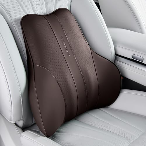 Coverado Lumbar Support Pillow for Car, Ergonomic Memory Foam Back Pillow for Office Chair, New Back Cushion for Pain Relief, PU Leather Car Lumbar Support for Driving Seat - color: Coffee, size: Lumbar Pillow
