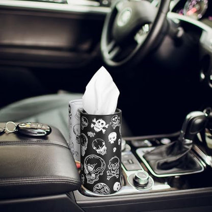 Fourluoo 12 Pack Skull Cylinder Tissues for Car Bulk Gothic Skeleton Round Cylinder Holder with 3 Ply Facial Tissues for Travel Home Bathroom Office Accessories - style: Skeleton