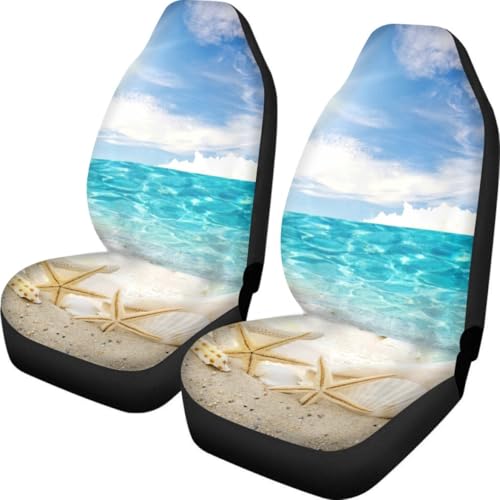 Pehede Car Seat Cover Sea ??Beach Shells Front for Cars, Easy to Install Cover Set, Accessories Auto Trucks Van SUV,2 Packs - color: Multi33