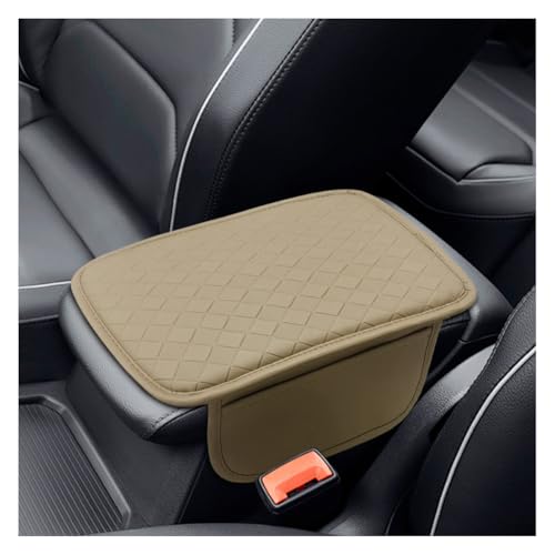Leather Car Center Console Cover, Anti-Scratch Auto Middle Console Protective Cushion with 2 Storage Bags, Universal Waterproof Vehicle Armrest Pad Accessory for Sedan, SUV, Truck (Beige) - color: Beige
