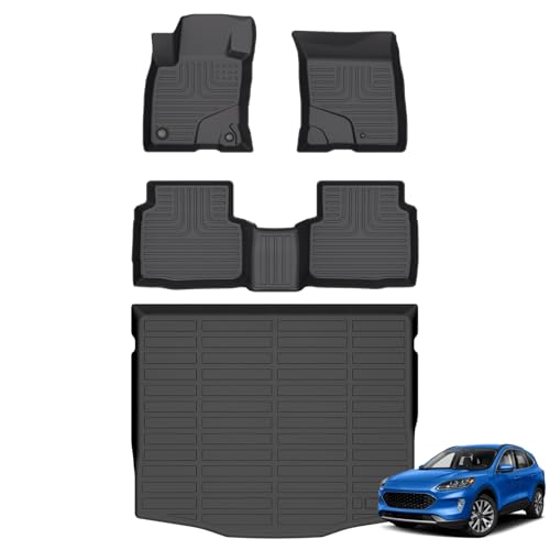 Hutisya-Floor Mats & Cargo Liner Set Fit for 2020-2026 Ford Escape (NO Hybrid) All Weather Protection Anti-Slip & Durable TPE Full Set Liners Automotive Accessories-Black - style: 18)For Escape 2020-2026 Full Set