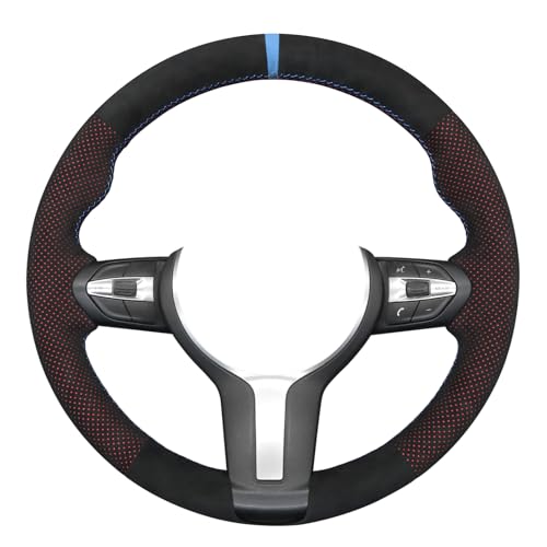 MEWANT Hand-Stitched Steering Wheel Cover for BMW (M Sport) F22 F23 F30 F34 F32 F33 F36 F10 F07 F12 F13 F06 F39 F25 F26 F15 F16, DIY Custom Fit Steering Wheel Wrap for BMW - color: 11:red mesh IT-ALCAN + 3m thread