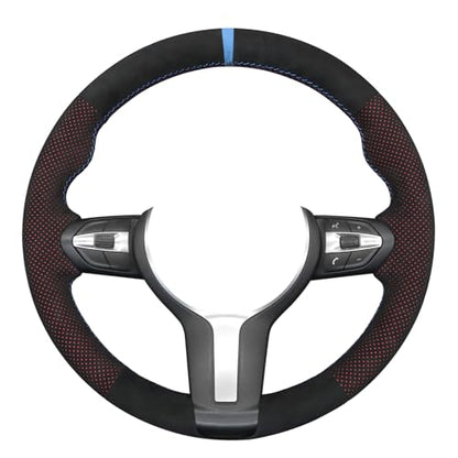 MEWANT Hand-Stitched Steering Wheel Cover for BMW (M Sport) F22 F23 F30 F34 F32 F33 F36 F10 F07 F12 F13 F06 F39 F25 F26 F15 F16, DIY Custom Fit Steering Wheel Wrap for BMW - color: 11:red mesh IT-ALCAN + 3m thread