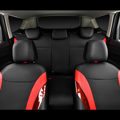 Jelly Leather Car Seat Covers Full Set,Waterproof Automotive Seat Covers for Cars SUV Sedan Truck,Airbag Compatible,Sporty Universal Fit for Cute Women Girl (Black and Red) - color: Black Red