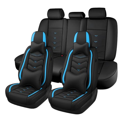 Car Seat Cover for KIA Soul 2010-2025, Seat Covers Full Set,Non-Slip Waterproof seat Cover,Wear-Resistant Nappa Leather car seat Covers. (Luxury 5 Seats/Black Blue) - color: Black Blue, size: Luxury 5 Seats