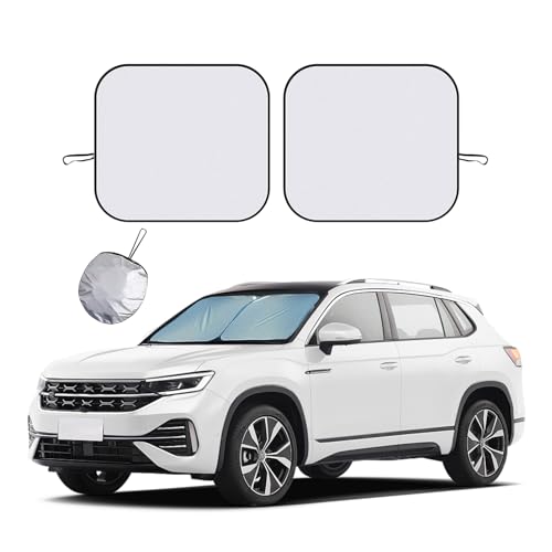 2 PCS Car Windshield Sun Shade, Auto Sun Heat and UV Rays Blocker, 28"×31" Foldable Automotive Front Window Sunshade Protector, Universal Vehicle Interior Accessories (Silver-M) - color: Silver-M (28×31 inches)