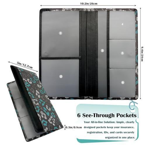 Car Registration and Insurance Holder with Magnetic Closure, Universal Document Organizer for License, Insurance Cards & Glove Box Storage (Leopard-Green and Silver) - color: Leopard-Green and Silver
