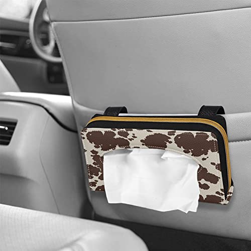 Biyejit Brown Cow Print PU Leather Car Tissue Holder, Classic, Rectangular - color: Brown Cow Print, size: 1 Pack