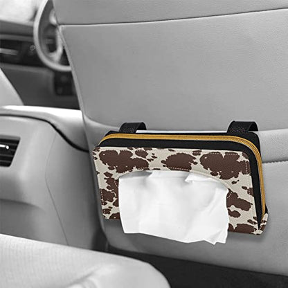 Biyejit Brown Cow Print PU Leather Car Tissue Holder, Classic, Rectangular - color: Brown Cow Print, size: 1 Pack