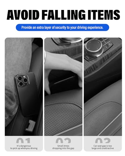 Car Seat Gap Filler, 2 Pack No-Drop Seat Side Gap Seam Filler Organizer with Phone Holder, Universal Fit Fill The Gap Between Seat and Console, Perfect for Car SUV Truck Black