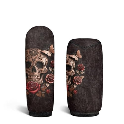 Sugar Skull Rose Print 2 Pcs Car Gear Shift Knob Cover Handbrake Cover Comfortable Vehicle Shift Lever Handle Protector Car Gear Shift Cover Set Universal Fit for Cars - color: Sugar Skull Rose
